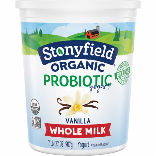Stonyfield® Organic Vanilla Probiotic Whole Milk Yogurt Tub Perspective: front