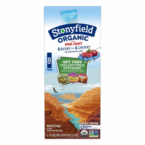 Stonyfield Organic Kids Cherry & Berry Reduced Fat Yogurt Tubes Perspective: front