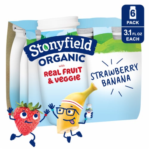 Stonyfield Organic Lowfat Yogurt Smoothies, Strawberry Banana, 3.1 fl. Oz., 6 Ct Perspective: front