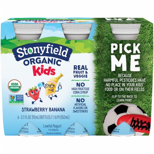 Stonyfield® Organic Kids Strawberry Banana Lowfat Yogurt Smoothies Perspective: front