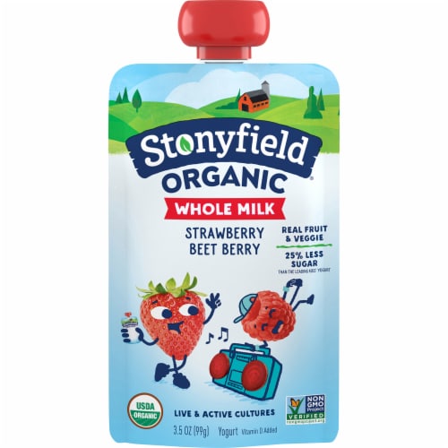 Stonyfield Organic Kids Strawberry Beet Berry Whole Milk Yogurt, 3.5 oz Pouch Perspective: front