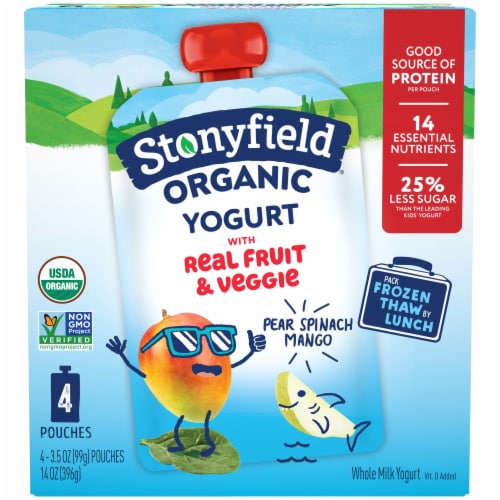 Stonyfield Organic Pear Spinach Mango Kids Whole Milk Yogurt Pouches