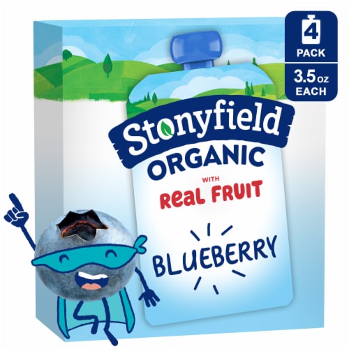Stonyfield Organic Kids Reduced Fat Yogurt Pouches, Blueberry Perspective: front