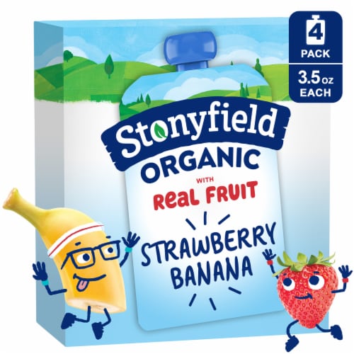 Stonyfield® Organic Kids Lowfat Strawberry Banana Yogurt Pouch Pouches Perspective: front