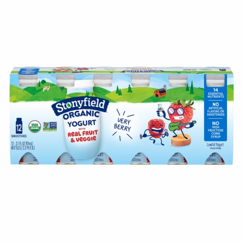 Stonyfield Organic Lowfat Yogurt Smoothies, Very Berry Perspective: front