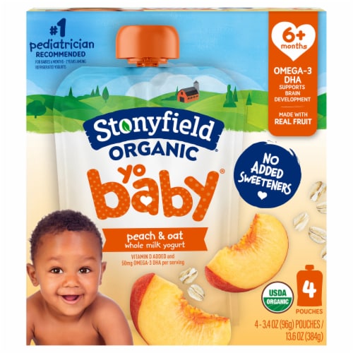 Stonyfield Organic Yo Baby Peach and Oat Baby Whole Milk Yogurt Pouches