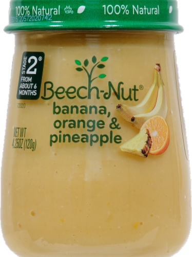 Beech-Nut Stage 2 Just Banana Orange & Pineapple Baby Food Jar Perspective: front