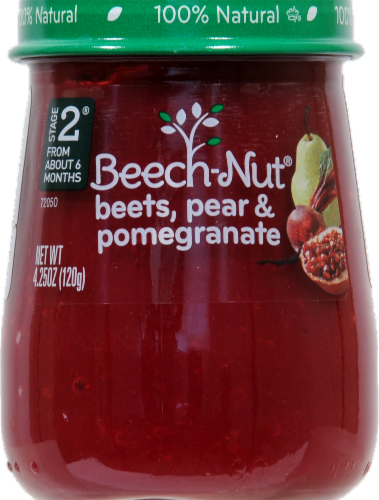Beech-Nut Stage 2 Just Beets Pear & Pomegranate Baby Food Jar Perspective: front