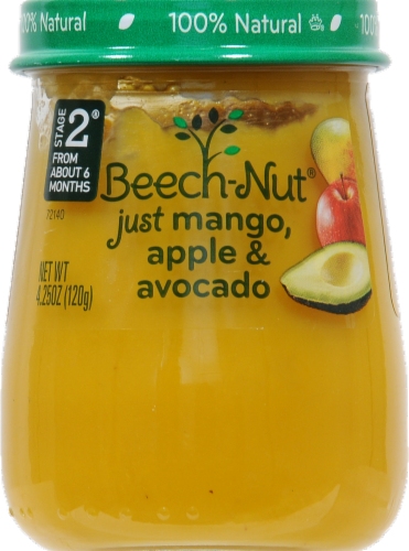 Beech-Nut Stage 2 Just Mango Apple & Avocado Baby Food Jar Perspective: front