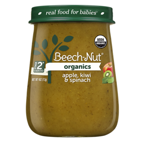 Beech-Nut Organics Just Apple Kiwi and Spinach Stage 2 Baby Food Perspective: front