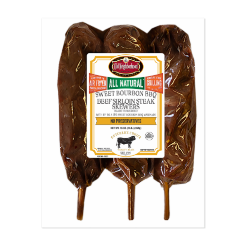 Old Neighborhood® Marinated Beef Skewers Sweet Bourbon BBQ Flavor Perspective: front