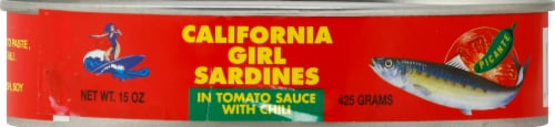 California Girl Sardines in Tomato Sauce with Chili Perspective: front