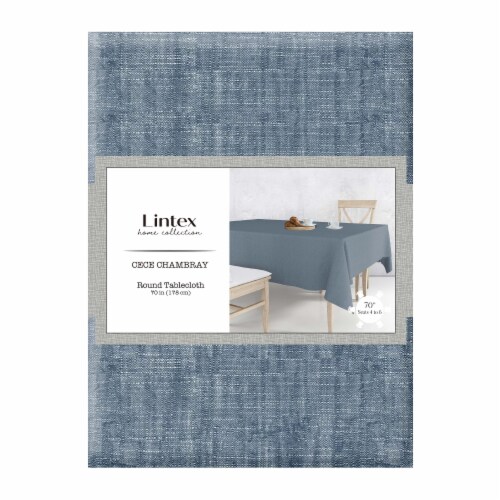 Lintex Cece Chambray Round Tablecloth - Indigo Perspective: front