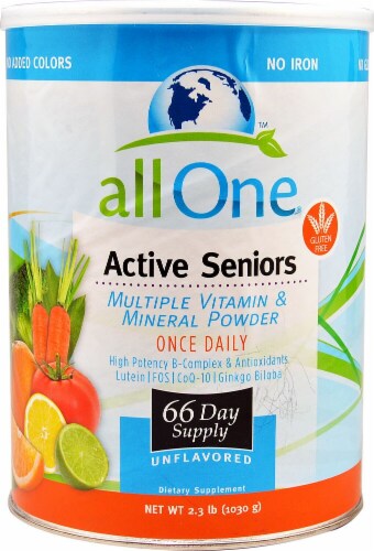 All One Nutritech  Active Seniors Multiple Vitamin and Mineral Powder   Unflavored Perspective: front