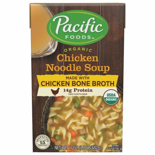 Pacific Foods Organic Chicken Noodle Soup with Chicken Bone Broth Perspective: front