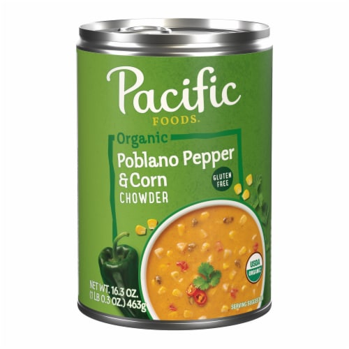 Pacific Foods® Organic Poblano Pepper & Corn Chowder Soup Perspective: front