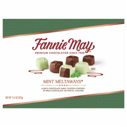 Fannie May Mint Meltaways Mint Centered Milk Chocolate With Pastel Coating Perspective: front