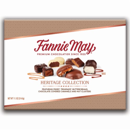 Fannie May Heritage Assortments Premium Chocolate Candy Box Perspective: front