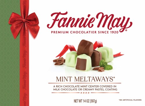 Fannie May Mint Meltaways Boxed Chocolate Perspective: front