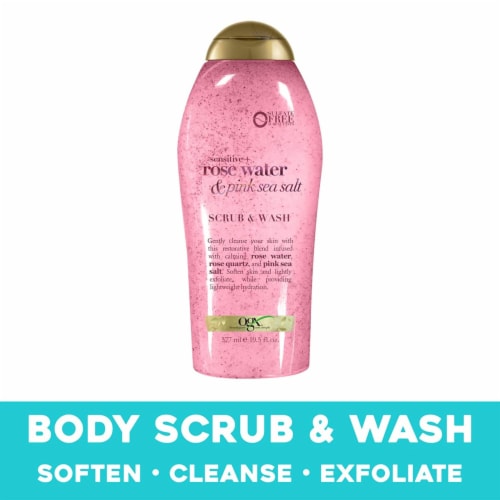 OGX® Rosewater & Pink Sea Salt Scrub & Wash Perspective: front