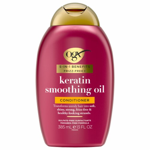 OGX® Frizz Free + Keratin Smooting Oil 5-IN-1 Benefits Conditioner Perspective: front
