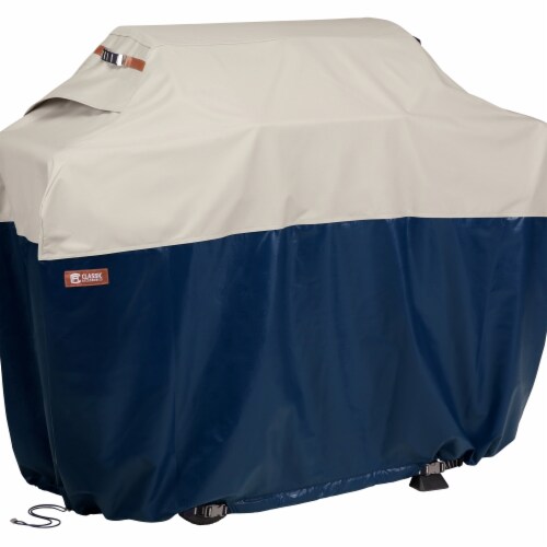 Classic Accessories 64 in. Mainland Patio BBQ Grill Cover, Fog & Navy - Larg Perspective: front