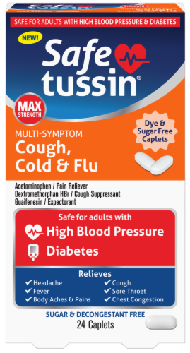 Safetussin® Max Strength Mulit-Symptom Cough Cold & Flu Caplets Perspective: front