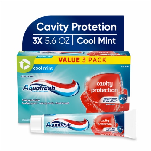 Aquafresh Cavity Protection Fluoride Toothpaste for Healthy Gums and Fresh Breath, Cool Mint Perspective: front