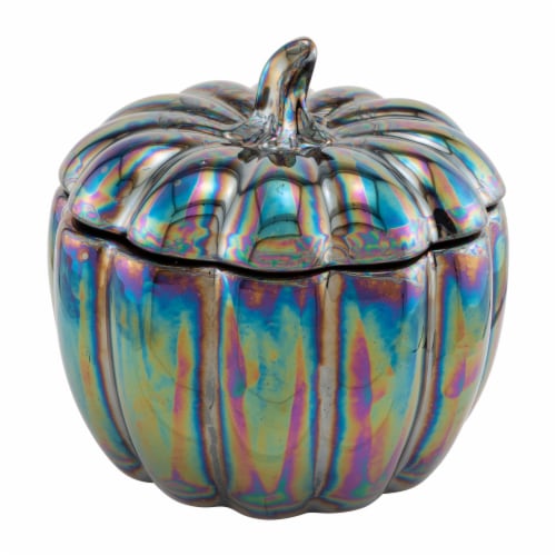 Northern Lights Iridescent Ceramic Pumpkin Candle - Black Perspective: front