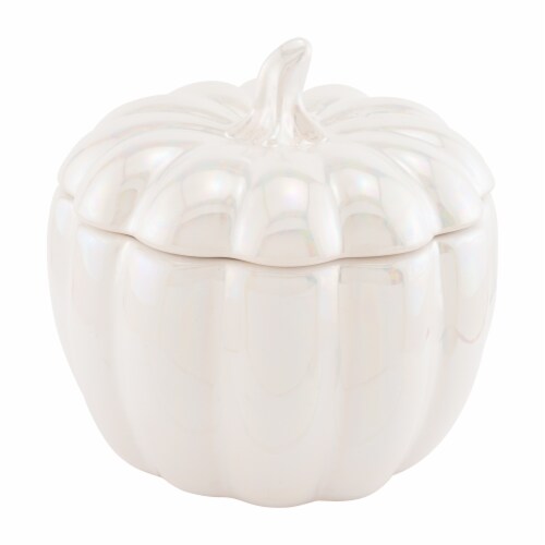 Northern Lights Iridescent Ceramic Pumpkin Candle - White Perspective: front