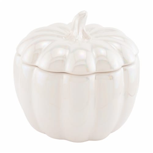 Northern Lights Candles Pearlescent White Ceramic Pumpkin Candle Perspective: front