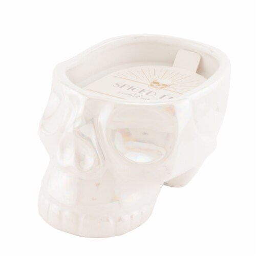 Northern Lights Candles Halloween Day of the Dead Iridescent White Skull Candle Perspective: front