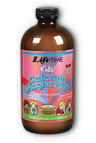 Lifetime Kids' Calcium Magnesium Natural Cherry Flavor Milk Free Liquid Perspective: front