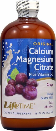 Lifetime Grape Calcium Magnesium Citrate plus Vitamin D-3 Liquid Supplement Perspective: front