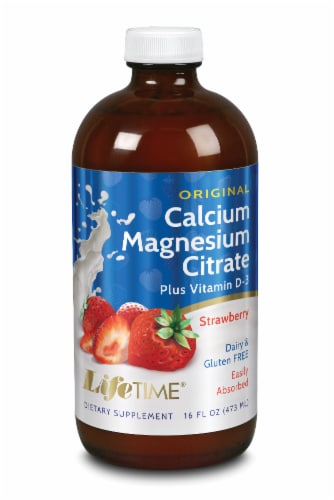 Lifetime Strawberry Calcium Magnesium Citrate Dietary Supplement Perspective: front