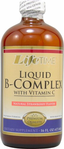 Lifetime Natural Strawberry B-Complex with Vitamin C Liquid Supplement Perspective: front