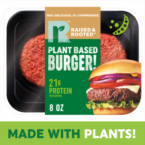 Raised & Rooted™ Plant Based Burger! Meat Alternative Perspective: front