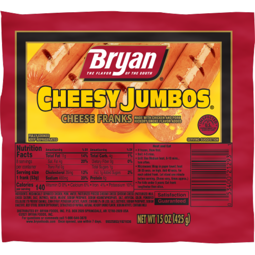 Bryan® Cheesy Jumbos® Cheese Franks Perspective: front