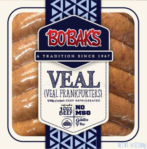 Bobak's Jumbo Veal Frankfurters Perspective: front