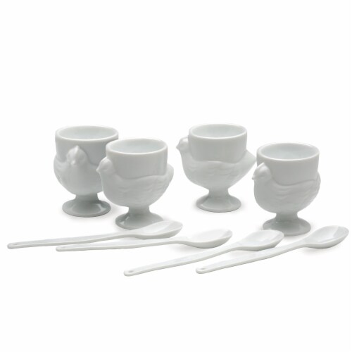Nest Porcelain Egg Cups Serving Set with Spoons Perspective: front