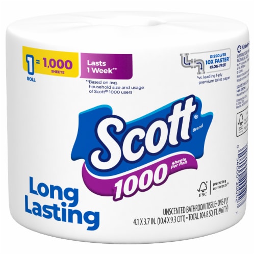 Scott Bathroom Tissue, 1000, Unscented, One-Ply - 12 rolls