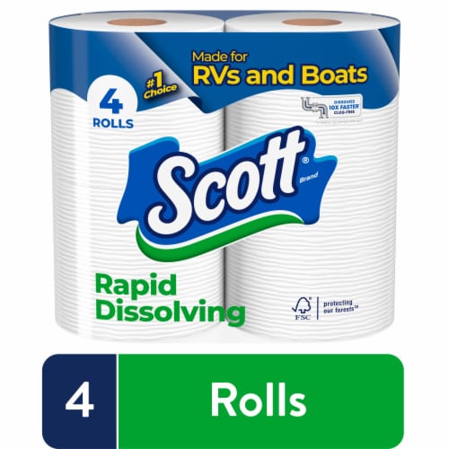 Scott Rapid Dissolving Toilet Paper Double Rolls 1 Ply Toilet Tissue, 4 ...