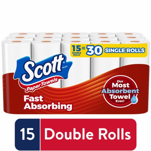 Scott Paper Towels, Choose-A-Sheet, 15 Double Rolls = 30 Regular Rolls (100 Sheets Per Roll) Perspective: front