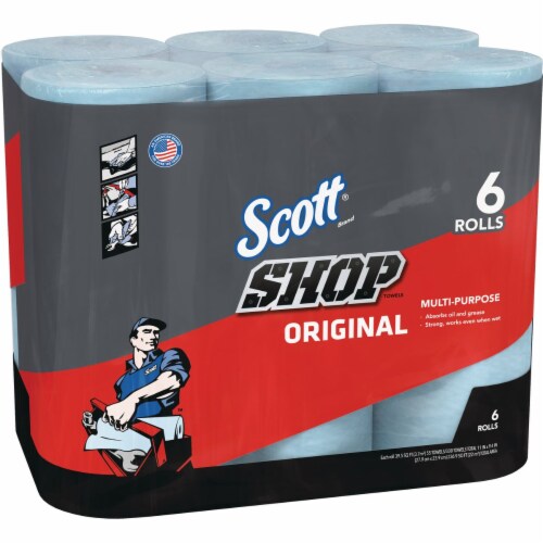 Shop Towels, 1-Ply, 10.4 x 11, Blue, 55/Roll, 6 Rolls/Pack Shop Towels, 1-Ply, 10.4 x 11, Blue, 55/Roll, 6 Rolls/Pack