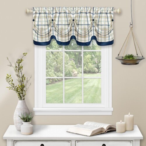 Achim TTVL14NY12 Tattersall Tuck Valance with Buttons - 58 x 14 in. - Navy Perspective: front