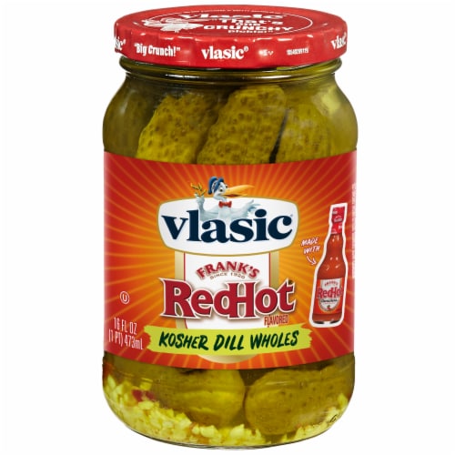 Vlasic Frank's RedHot Original Cayenne Pepper Sauce Flavored Kosher Dill Whole Pickles Perspective: front