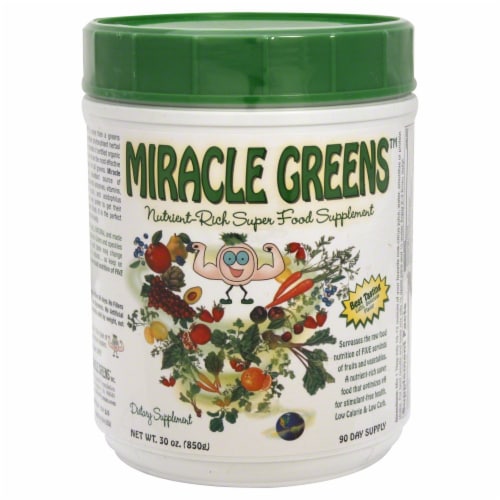 Miracle Greens Nutrient Rich Super Food Supplement Perspective: front
