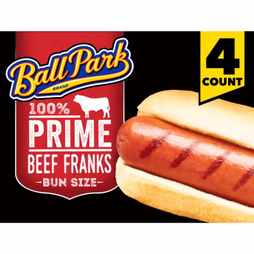Ball Park Bun Length Prime Uncured Beef Hot Dogs Perspective: front
