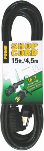 Prime® Shop Cord Black Indoor Extension Cord SJTW 16/3 Perspective: front