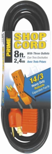 Prime® Black Orange 3-Outlet 14/3 Shop and Utility Extension Cord Perspective: front